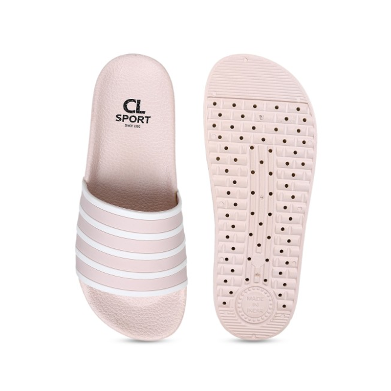 Women Pink Striped Sliders
